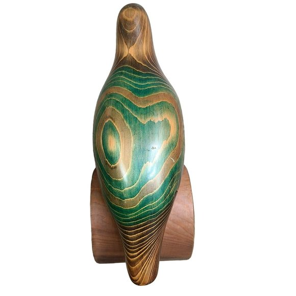 Hand Carved Two-Tone Wood Perched Quail Bird Figurine On Wooden Log 11" - Picture 3 of 15
